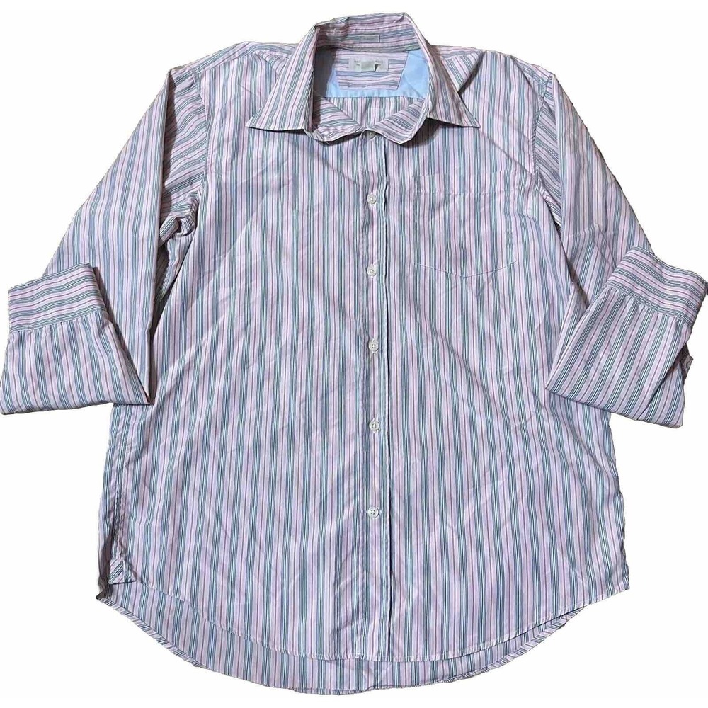 Banana Republic button down Long Sleeve‎ PINK/ BLUE STRIPES Shirt Mens Size LG
